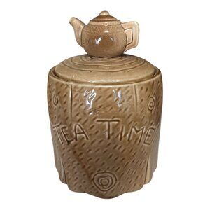 Vintage Ceramic Teapot-Top Tea Canister – 5.5” Tall – “Tea Time” & “Bath” Heart